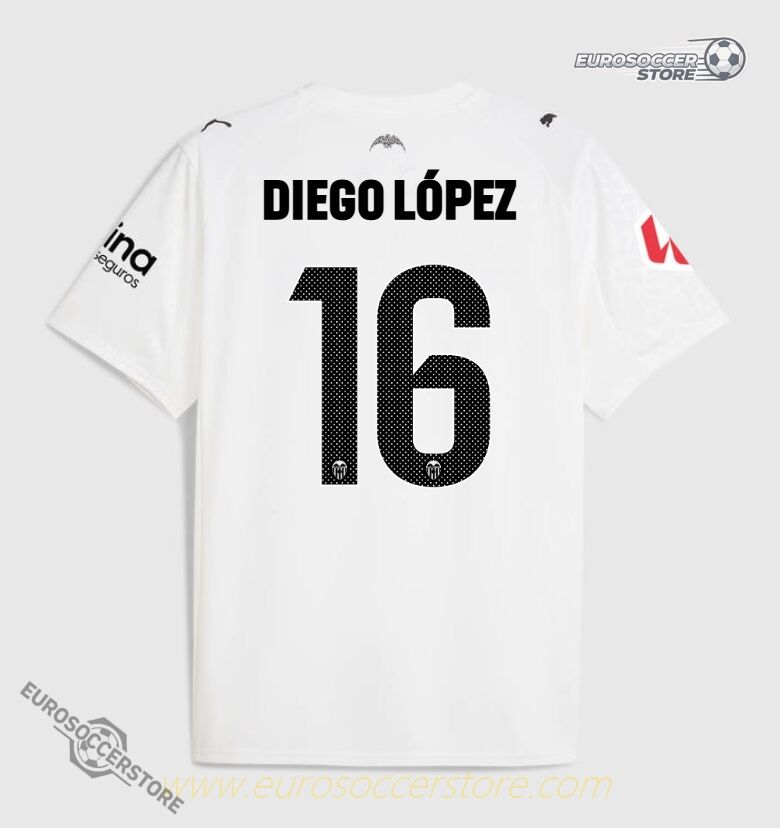 Diego López 16 Home Jersey of Valencia CF for the 25-26 Season