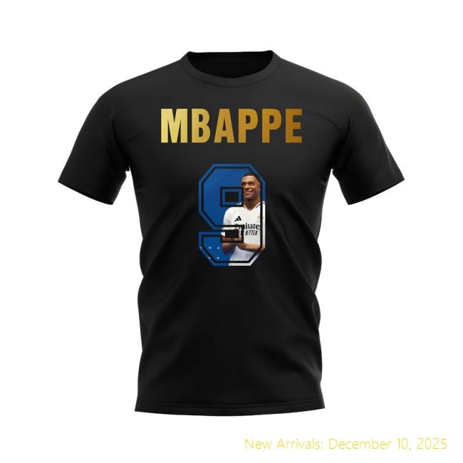 RM Kylian Mbappe Name And Number Real Madrid T-Authentic Shirt (Black)
