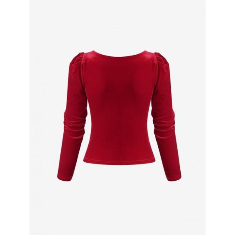 Velour Puff Sleeve Mock Button T Shirt DV0883