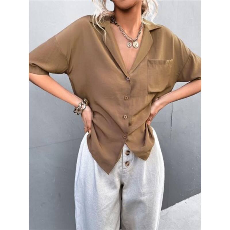 Drop Shoulder Pocket Lapel Shirt OB1056